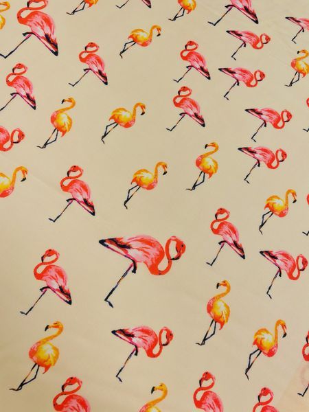Viskosegewebe Flamingos Apricot-Pink-Rot-Gelb-Orange 14,-€/ Meter